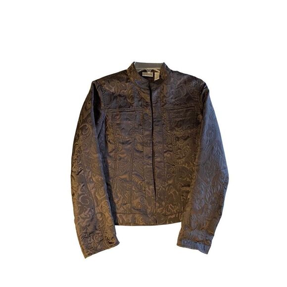Chicos women’s brown paisley, print, embossed, short denim style jacket, size 0 - Picture 2 of 4